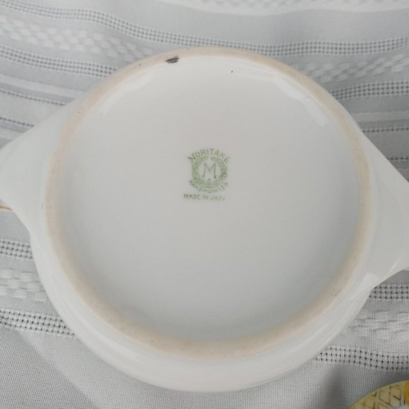 Vintage Noritake Morimura Hand Painted Sugar & Creamer Set Pink Rose Vine Yellow - Picture 4 of 10